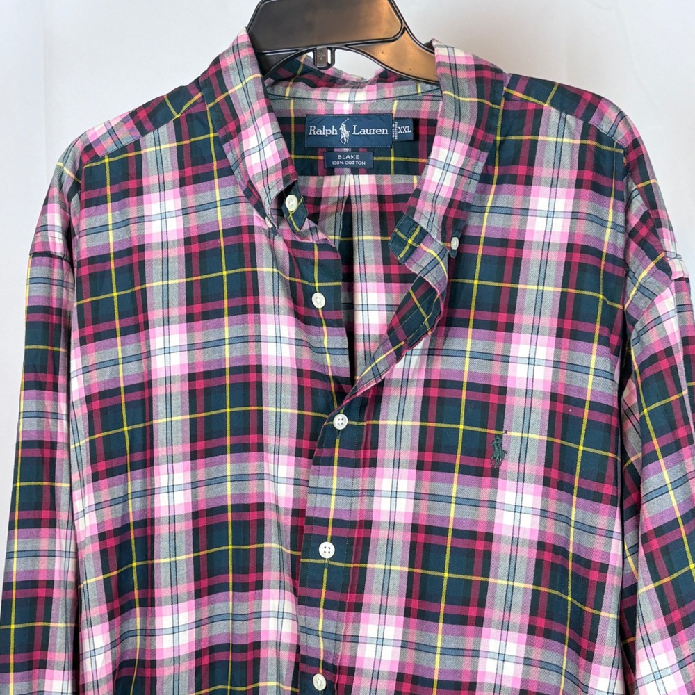 Vtg 90s Ralph Lauren Blake Pink Blue Plaid Long Sleeve Button Down Shirt XXL